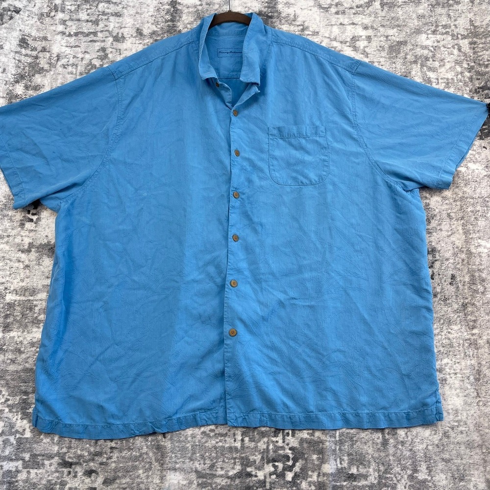 Tommy‎ Bahama Silk Hawaiian Shirt Mens 4XB Light Blue Floral Jacquard Big Tall